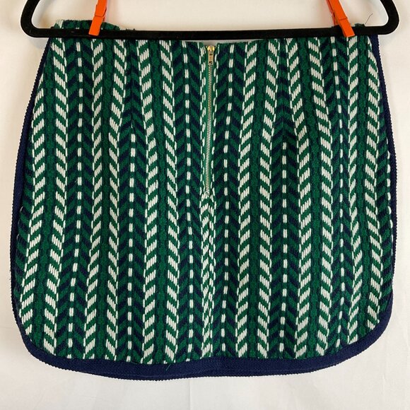 English Factory Knit Skirt M Green White Navy Blue Chevron Lined - Picture 5 of 8
